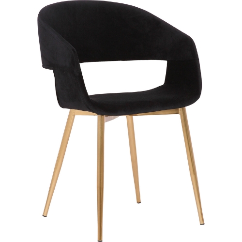 Jocelyn Dining Accent Chair in Black Fabric on Gold Legs