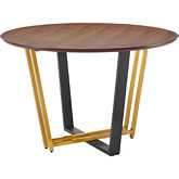 Joana 48" Round Dining Table in Gold Stainless Steel, Black Iron & Walnut Veneer