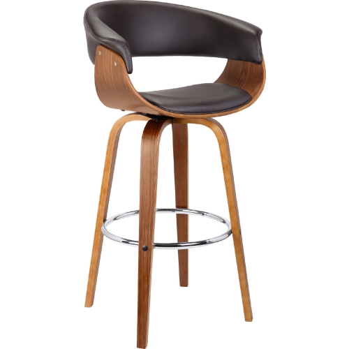 Julyssa 26" Swivel Counter Stool in Brown Leatherette & Walnut Finish