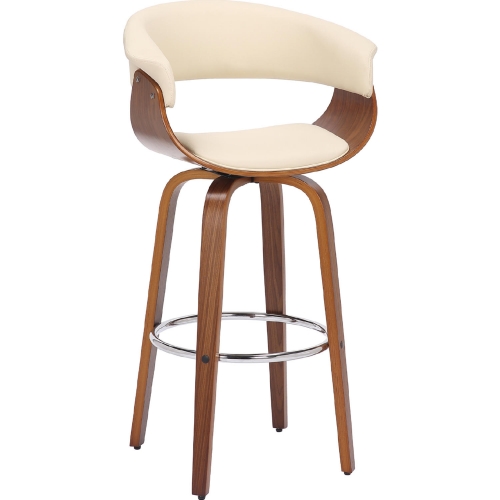 Julyssa 30" Swivel Bar Stool Cream Leatherette & Walnut Finish Wood