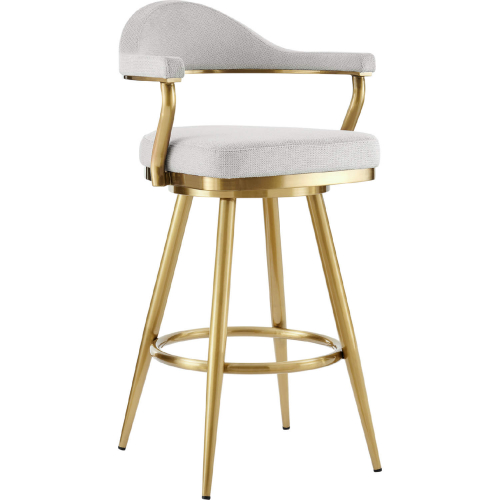 Justin 26" Swivel Counter Stool in Gold Brushed Stainless Steel & Silver Fabric