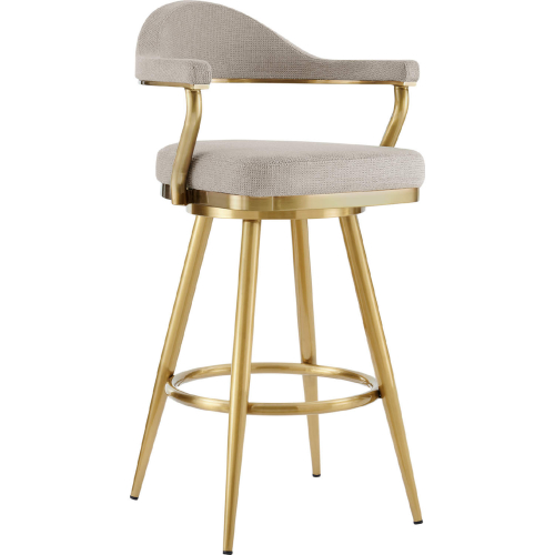 Justin 30" Swivel Bar Stool in Gold Brushed Stainless Steel & Taupe Fabric