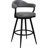 Justin 26" Swivel Counter Stool in Vintage Gray Leatherette & Black Metal