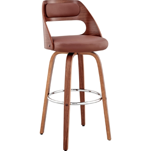 Julius 30" Swivel Bar Stool in Brown Leatherette & Walnut Wood