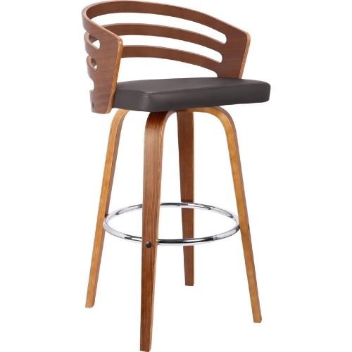 Jayden 26" Swivel Counter Stool in Brown Leatherette & Walnut