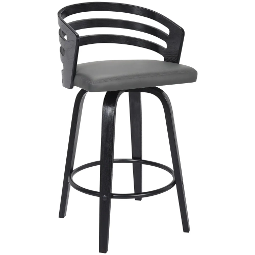 Jayden 26" Swivel Counter Stool in Black Brush Wood & Grey Leatherette