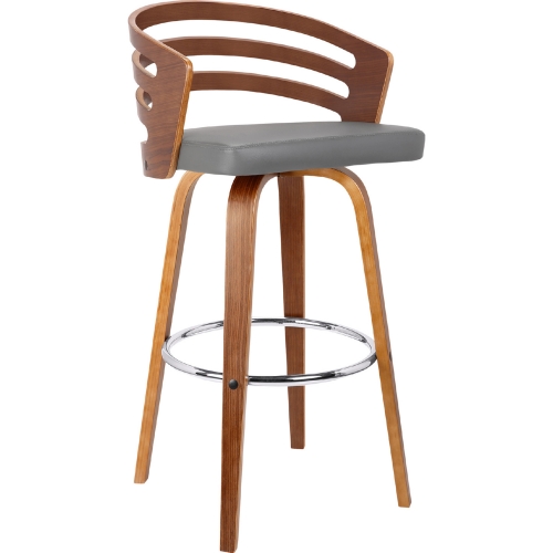 Jayden 26" Swivel Counter Stool in Grey Leatherette & Walnut