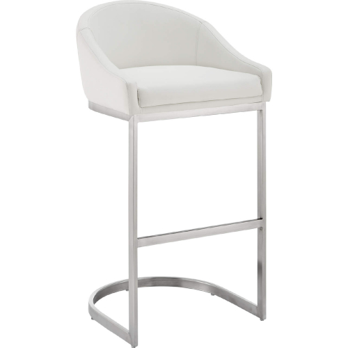 Katherine 26" Counter Stool in Brushed Stainless Steel & White Leatherette