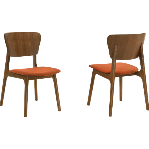 Kalia Dining Chair in Walnut Finish Wood & Orange Fabric (Set of 2)