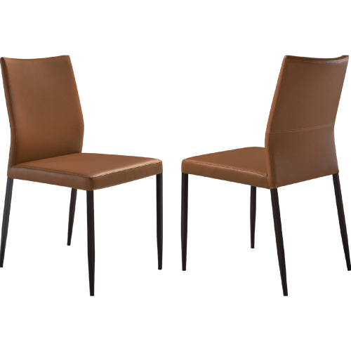 Kash Dining Chair in Brown Leatherette & Black Metal (Set of 2)