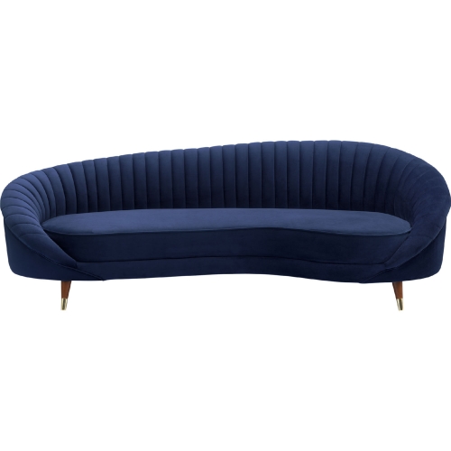 Karisma Curved Sofa in Channel Tufted Navy Blue Velvet