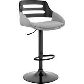 Karter Adjustable Height Bar Stool in Gray Leatherette, Black Wood & Black Metal