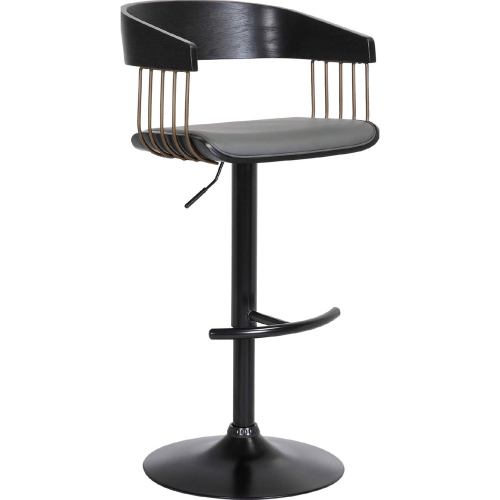 Larisa Adjustable Height Bar Stool in Gray Leatherette, Black Wood, Bronze & Black Metal