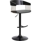 Larisa Adjustable Height Bar Stool in Gray Leatherette, Black Wood, Bronze & Black Metal