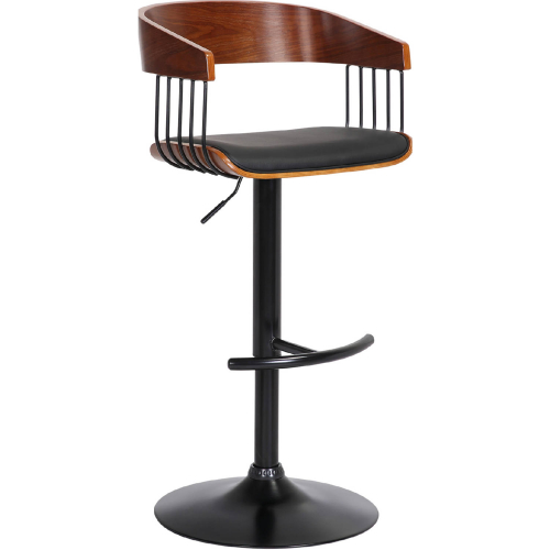 Larisa Adjustable Height Bar Stool in Black Leatherette, Walnut Wood & Black Metal