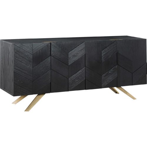 Lombard 4 Door Sideboard Buffet in Black Brushed Wood & Brass