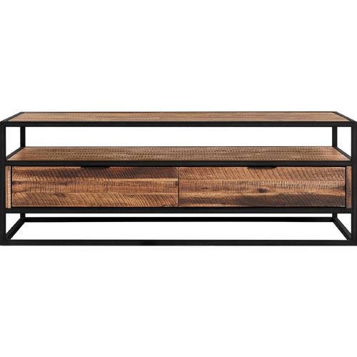 Ludgate Coffee Table w/ Shelf in Brushed Acacia & Black Metal