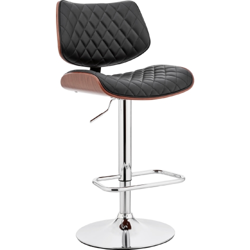 Leland Adjustable Height Bar Stool in Black Leatherette & Chrome