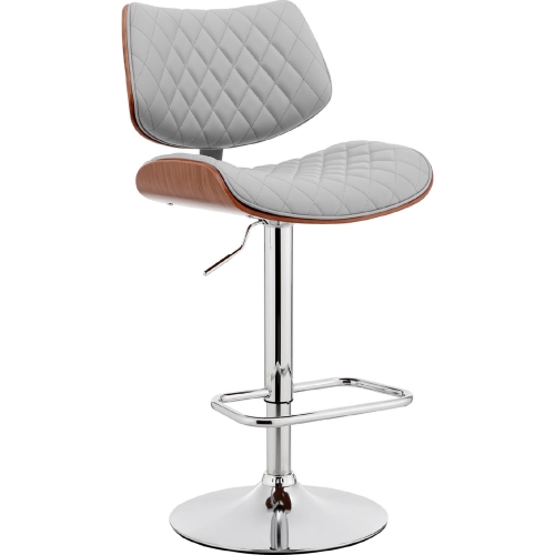 Leland Adjustable Height Bar Stool in Gray Leatherette, Walnut & Chrome