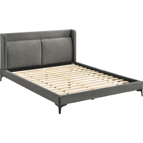 Legend Queen Platform Bed in Gray Fabric & Black Metal