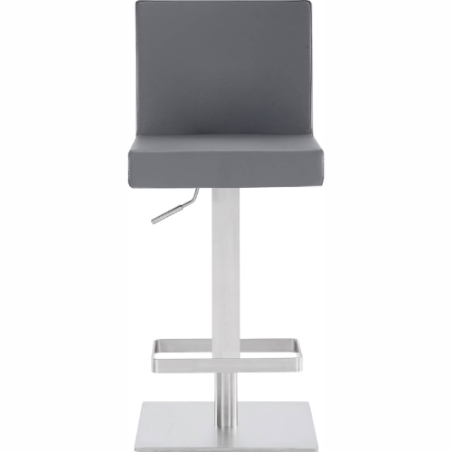 Legacy Adjustable Height Swivel Bar Stool in Brushed Stainless Finish & Grey Leatherette