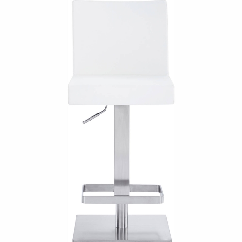 Legacy Adjustable Height Swivel Bar Stool in Brushed Stainless Finish & White Leatherette