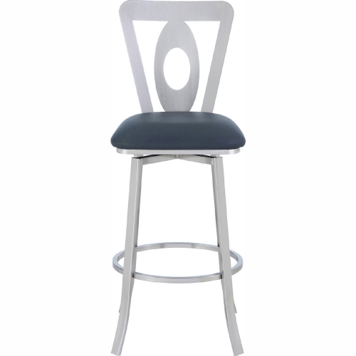 Lola 30" Bar Stool in Brushed Stainless Finish & Grey Leatherette