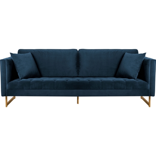 Lenox Sofa in Blue Velvet w/ Antique Brass Legs