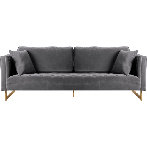 Lenox Sofa in Grey Velvet with Antique Brass Legs