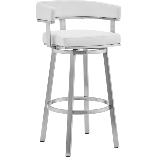 Lorin 26" Swivel Counter Stool White Leatherette & Brushed Stainless Steel