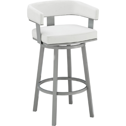 Lorin 26" Swivel Counter Stool in White Leatherette & Silver Metal