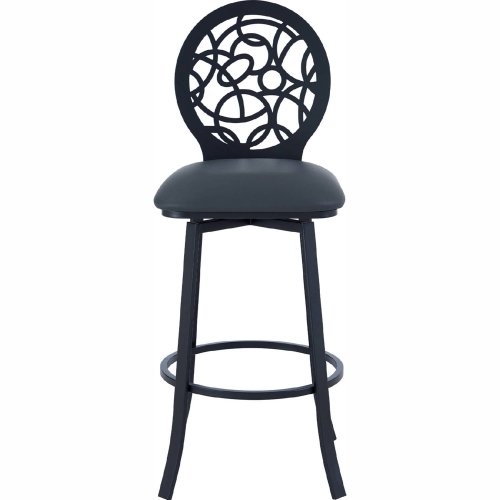 Lotus 30" Bar Stool in Black Metal & Grey Leatherette