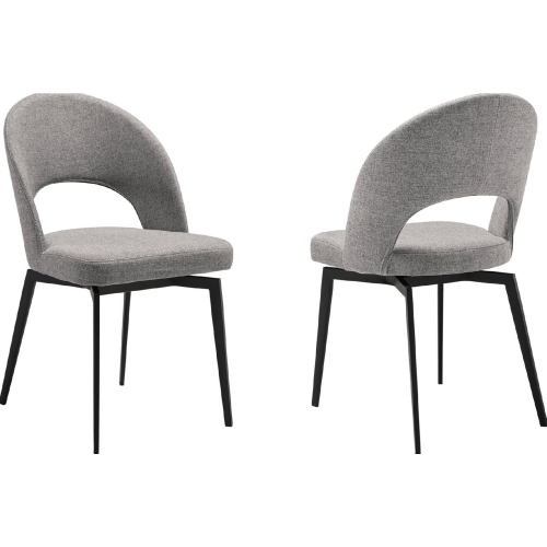 Lucia Swivel Dining Chair in Gray Fabric & Black Metal (Set of 2)