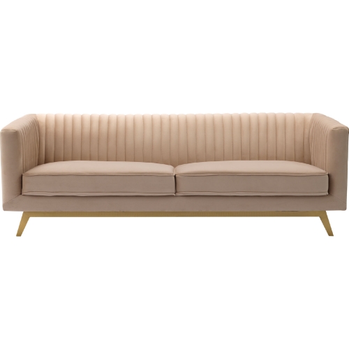 Liv Sofa in Channel Tufted Beige Velvet on Gold Metal Base