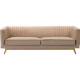 Liv Sofa in Channel Tufted Beige Velvet on Gold Metal Base