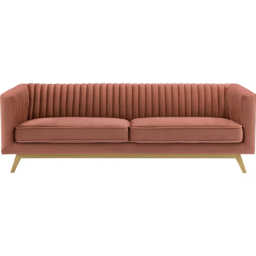 Liv Sofa in Channel Tufted Blush Velvet on Gold Metal Base