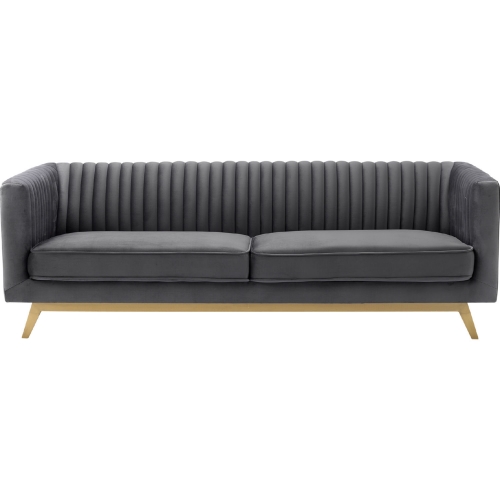 Liv Sofa in Channel Tufted Dark Grey Velvet on Gold Metal Base