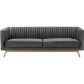 Liv Sofa in Channel Tufted Dark Grey Velvet on Gold Metal Base