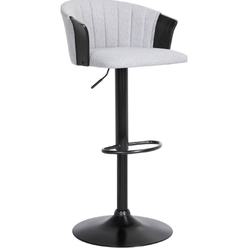 Lydia Adjustable Height Bar Stool in Light Gray Fabric, Black Wood & Black Metal