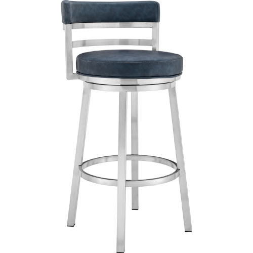 Madrid 26" Swivel Counter Stool in Blue Leatherette & Brushed Stainless Steel