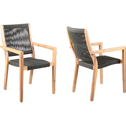 Madsen Outdoor Arm Chair in Teak Finish Eucalyptus & Charcoal Rope (Set of 2)