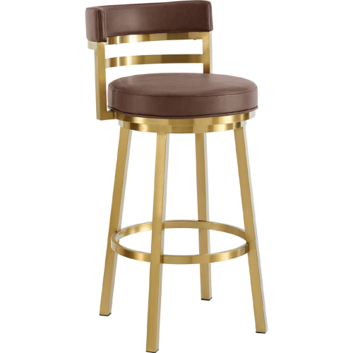 Madrid 26" Swivel Counter Stool in Gold Brushed Stainless in Vintage Coffee Leatherette