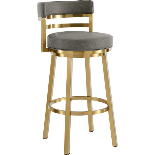 Madrid 26" Swivel Counter Stool in Gold Brushed Stainless Steel & Vintage Gray Leatherette