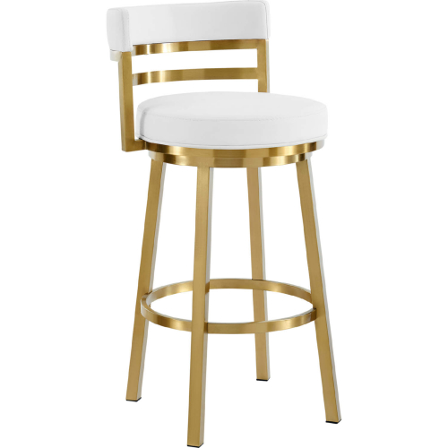 Madrid 26" Swivel Counter Stool in Gold Brushed Stainless Steel in White Leatherette