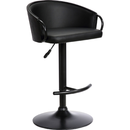 Montego Adjustable Height Swivel Bar Stool in Black Leatherette & Black Steel