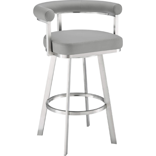 Magnolia 26" Swivel Counter Stool in Brushed Stainless Steel & Light Gray Leatherette