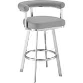 Magnolia 26" Swivel Counter Stool in Brushed Stainless Steel & Light Gray Leatherette