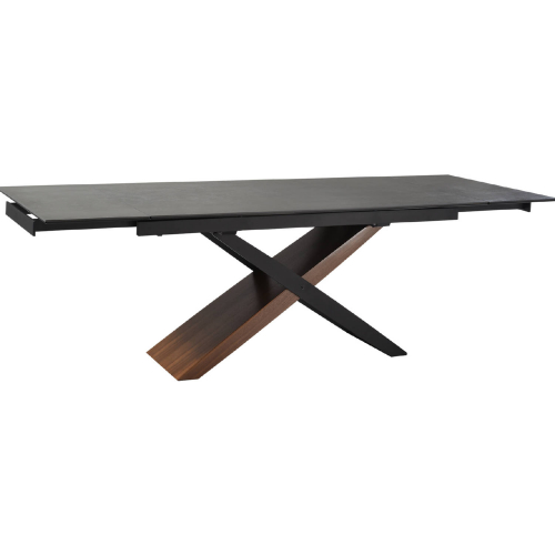 Milena 63" Extension Dining Table in Gray Stone, Walnut & Black Wood