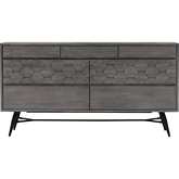 Makena 6 Drawer Dresser in Grey Acacia Wood & Black Metal