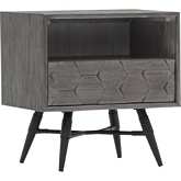 Makena 1 Drawer Night Stand in Grey Acacia Wood & Black Metal